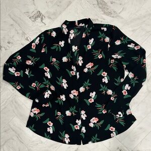 Halogen Black Blouse with Floral Design
